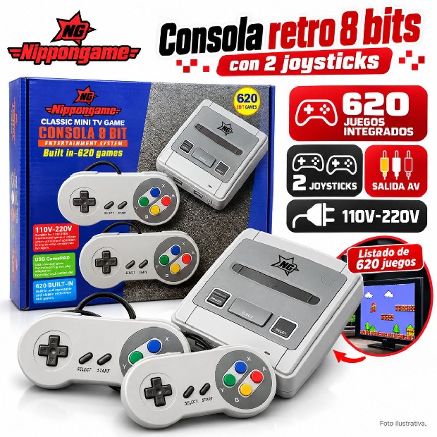 &ua CONSOLA TIPO FAMILY + 2 JOYSTICK + 620 JUEGOS